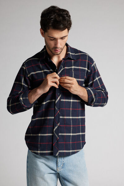 Check Pattern Brushed Plain-Weave Shirt