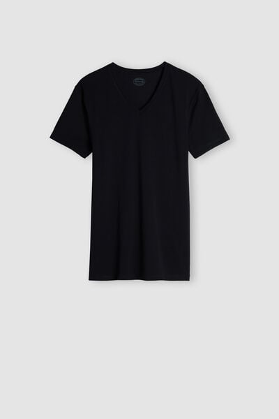 T-shirt in Cotone Supima® Elasticizzato con Scollo a V