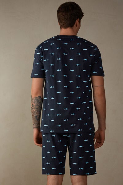Shark Print Short Pajamas in Cotton Jersey