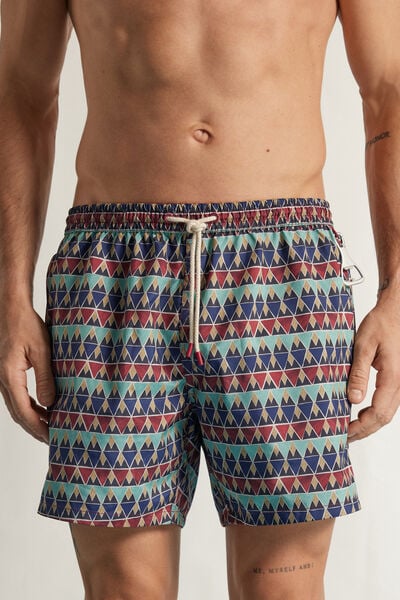 Badeshorts zum Wenden mit mehrfarbigem Print in Rot
