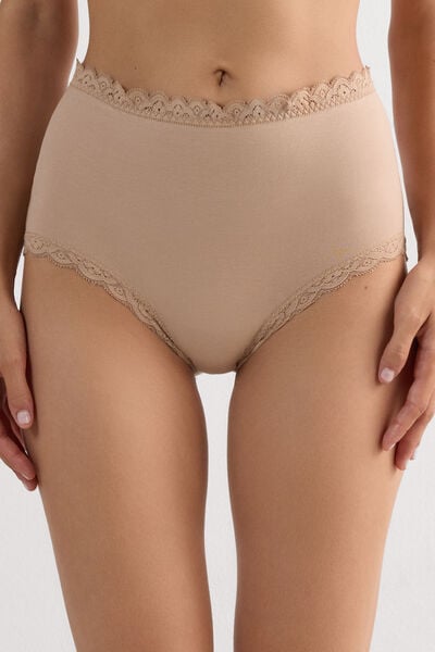 Culotte Vita Alta in Cotone e Pizzo