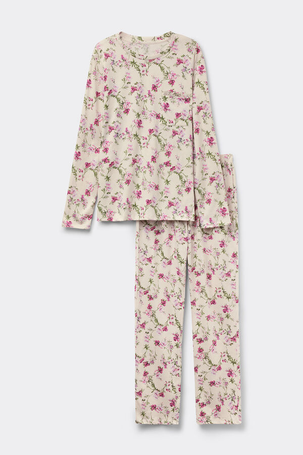 Long Superior Cotton Pyjamas with Pretty Flowers Print