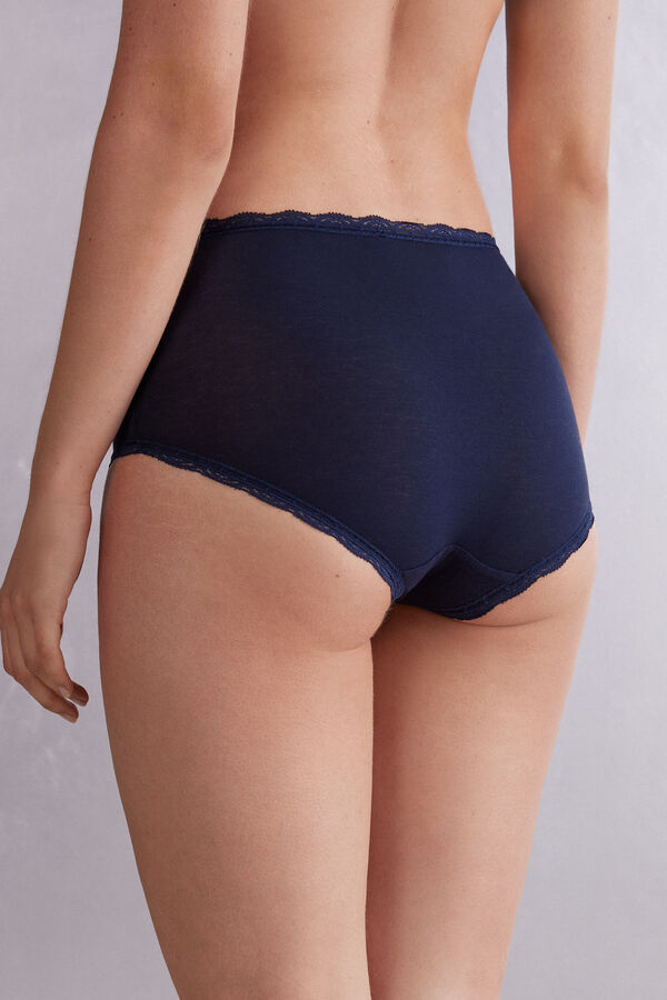 High-waisted cotton and lace french knickers