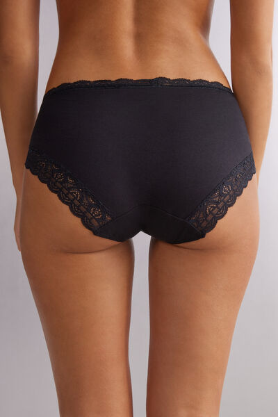 Semi-High Rise Cotton and Lace Panties