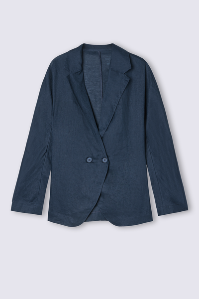 Double-Breasted Plain-Weave Linen Blazer