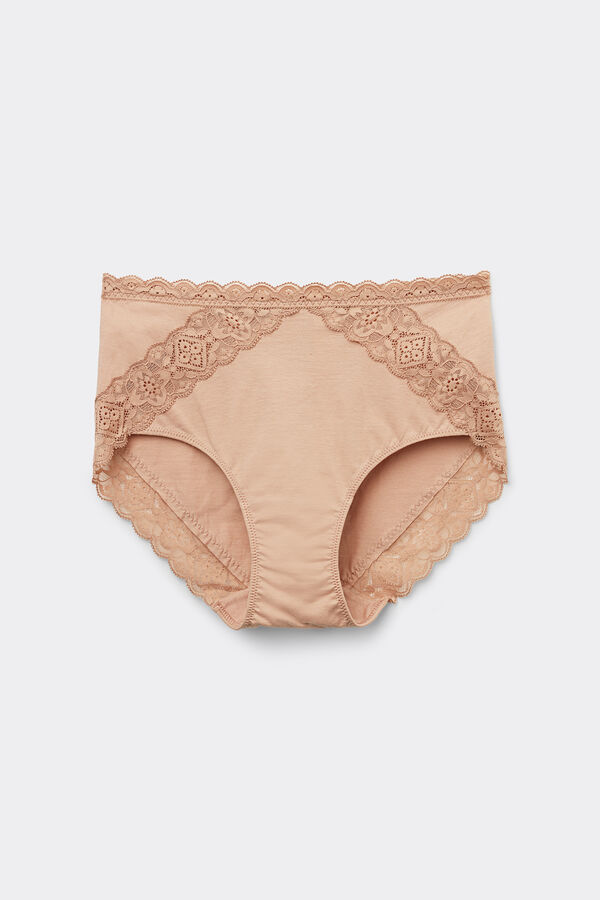 Semi-High Rise Cotton and Lace Panties