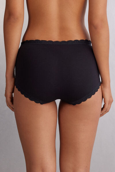 Shorty taille haute en coton et dentelle