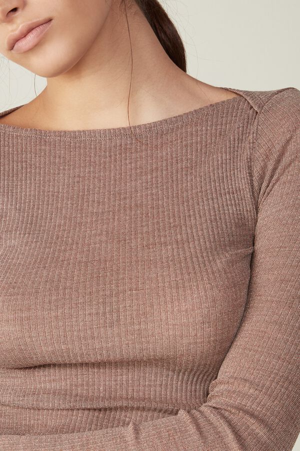 Fitted Bateau Neck Top in Wool and Silk Lame&rsquo;