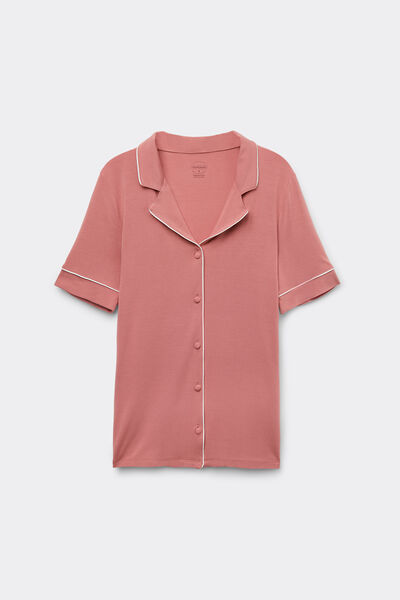 Short-Sleeved Button-Down Modal Top