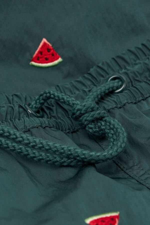 Watermelon-Embroidered Swim Shorts