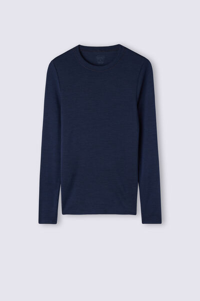 Long-Sleeved Round-Neck Wool & Cotton Top