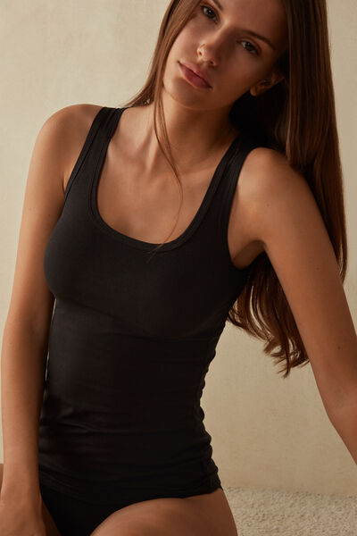 Natural Cotton Wide Shoulder Tank Top