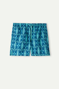 Blue Moroccan-Print Swim Shorts