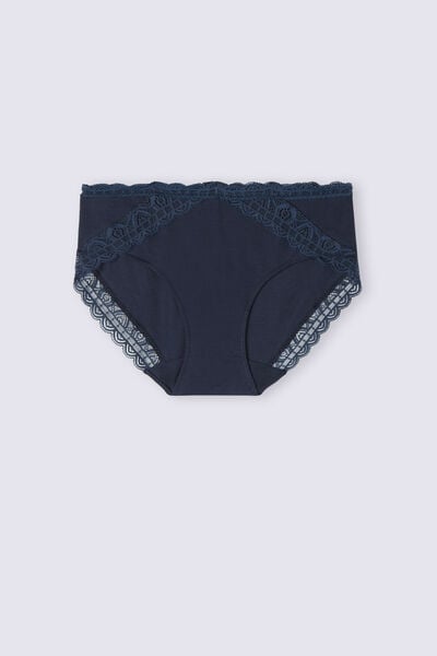 Semi-high Cotton and Lace Waistband Knickers