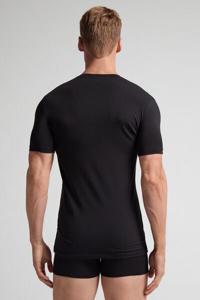 T-Shirt mit V-Ausschnitt aus elastischer Superior-Baumwolle