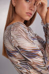 Uzun kollu kayık yaka kaşmirli ultralight kumaştan yapılmış baskılı bluz