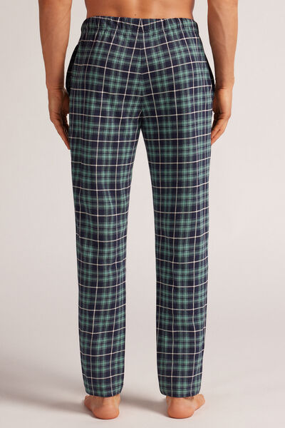 Lange Broek van Katoen met Blauw/Groene Ruitprint