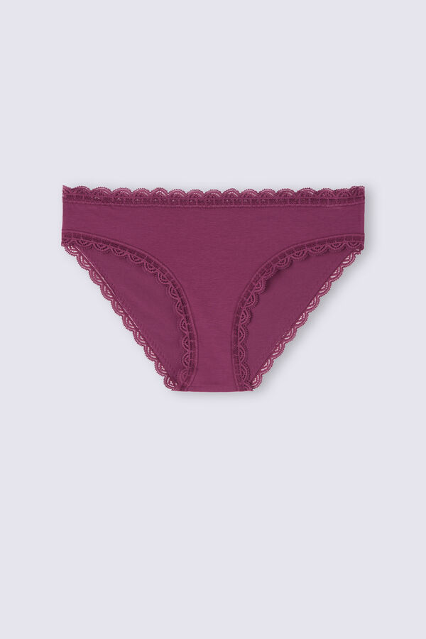 Cotton Essentials Lace-Trim High-Leg Bikini Panty in Pink & Purple