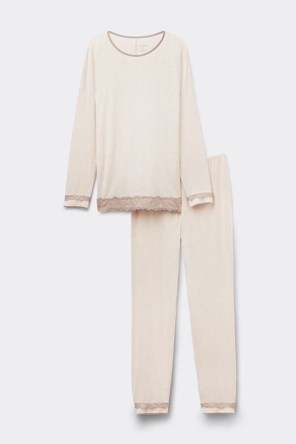 Lace Trim Full Length Pajamas Modal