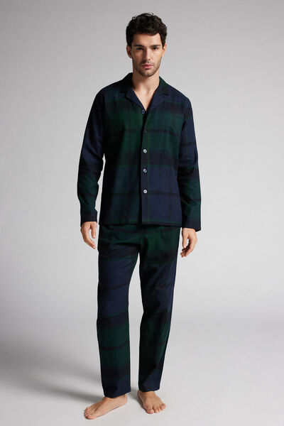Full-Length Macro Checked Brushed Plain-Weave Cotton Pyjamas