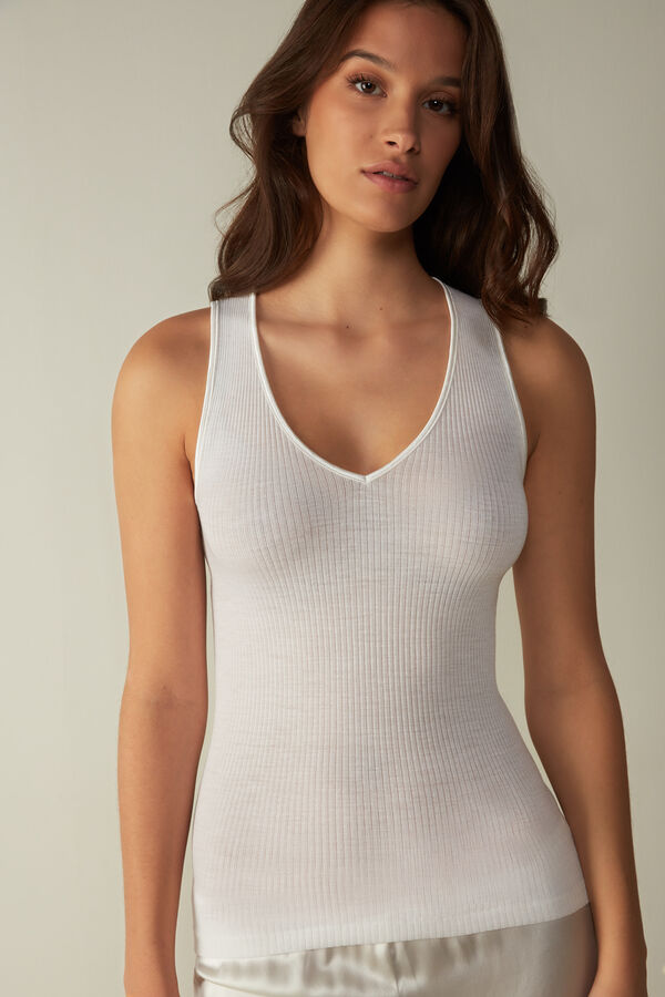 Silk and Wool Vest Top with Satin-Detail V-Neck