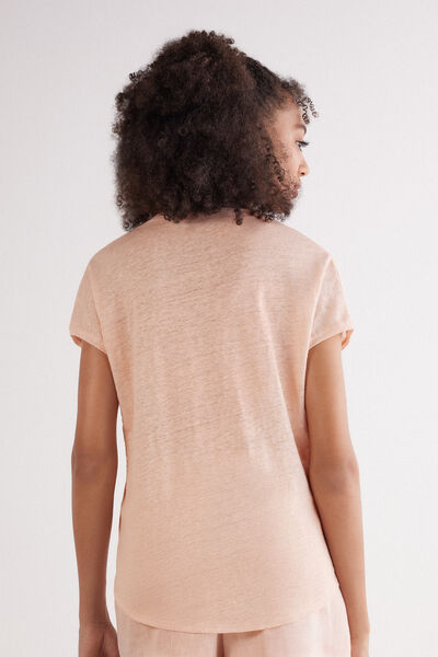 Maglia Manica Corta con Scollo a V in Lino