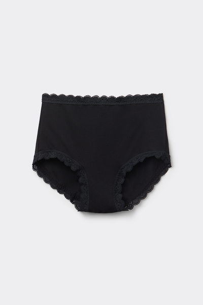 High-Waisted Cotton and Lace French Knickers