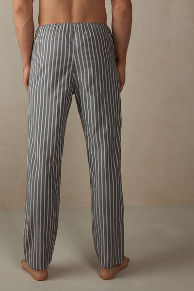 Pantaloni Gri Model Dungă din Pânză de Bumbac