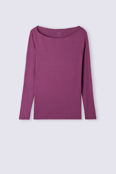 Long-Sleeved Boat-Neck Micromodal Top