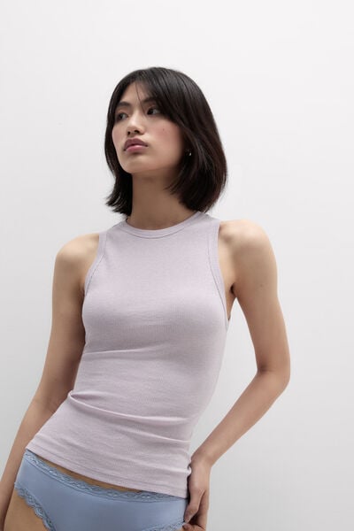 Ribbed Lam&eacute; Cotton Vest Top