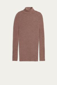 Fitted High Neck Top in Wool and Silk Lame’