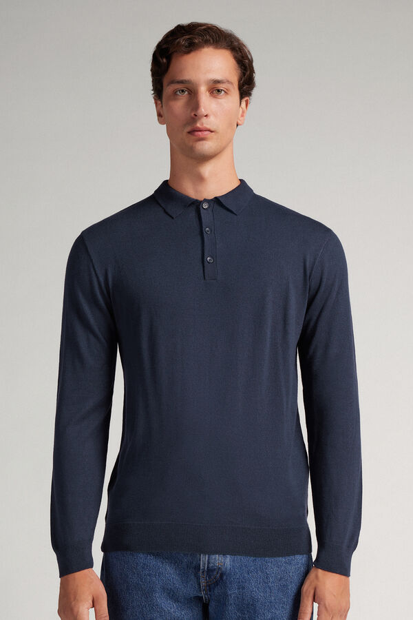 Langärmeliges Strick-Poloshirt