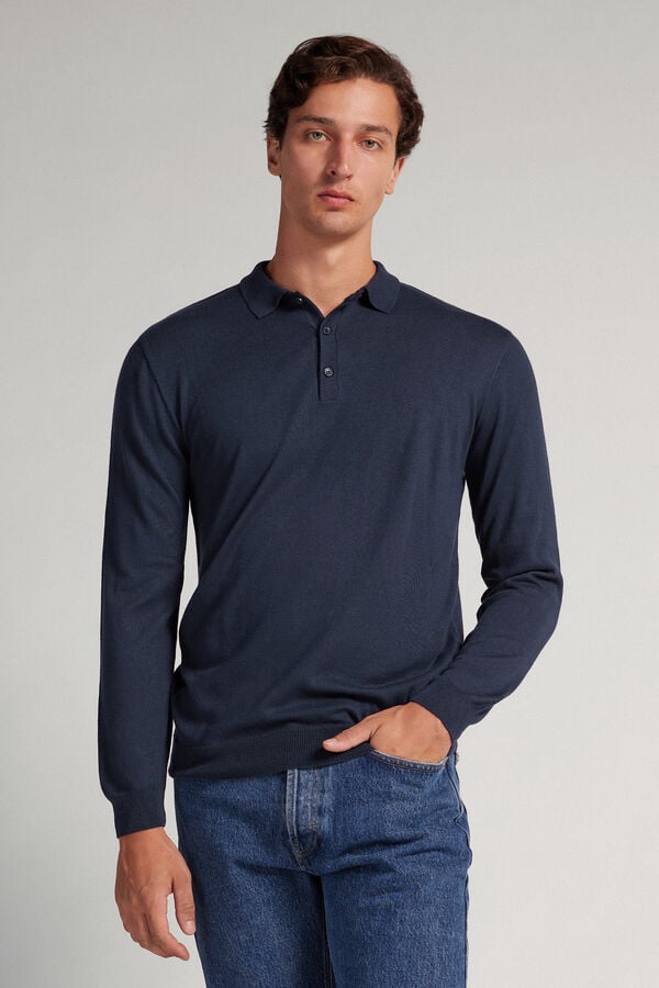 Langärmeliges Strick-Poloshirt