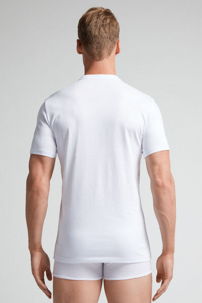 T-Shirt mit Serafino-Ausschnitt aus Superior-Baumwolle