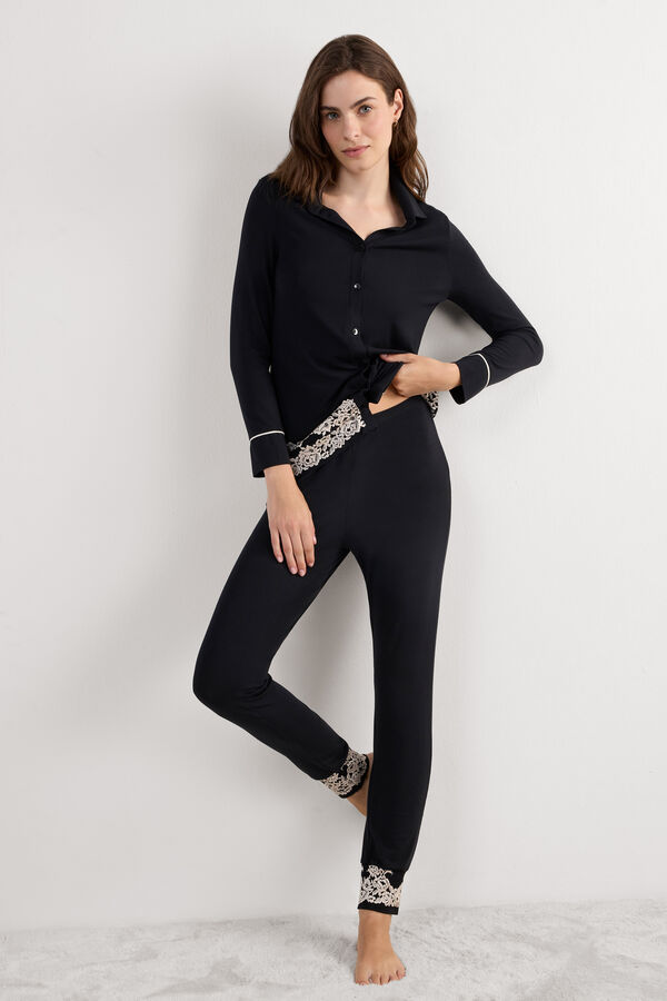 Pretty Flowers Lange Broek in Modal met Manchet