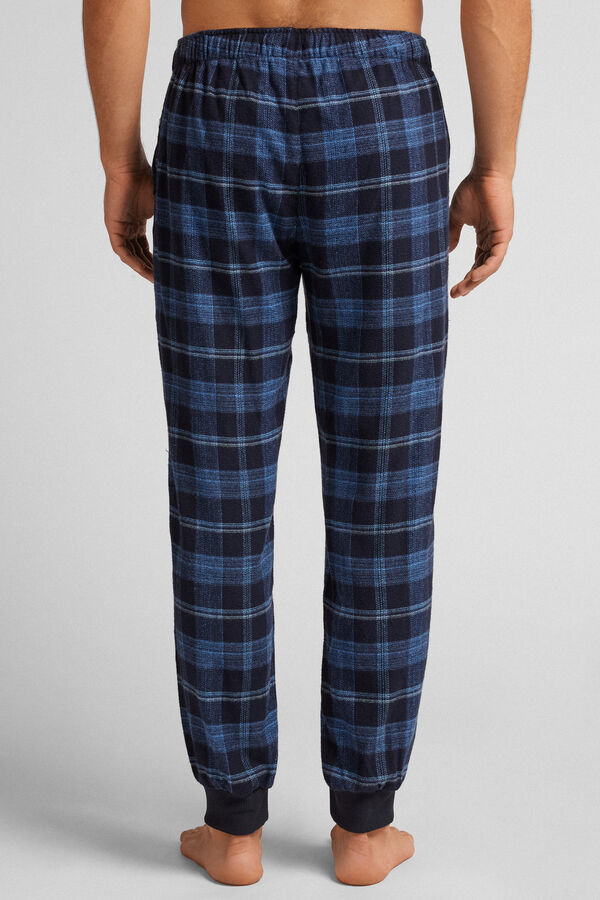 Denim Blue Check Print Brushed Cotton Cloth Pants