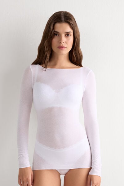 Camisola de caxemira e modal com gola à barco