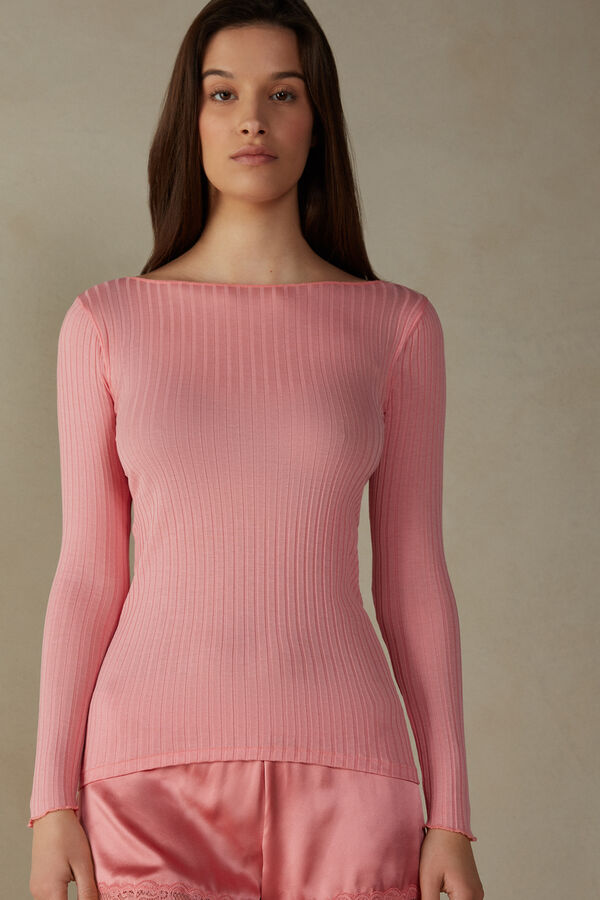 Fitted Bateau Neck Top in Silk Cotton