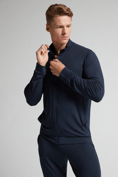 Felpa con Zip in Seta e Modal