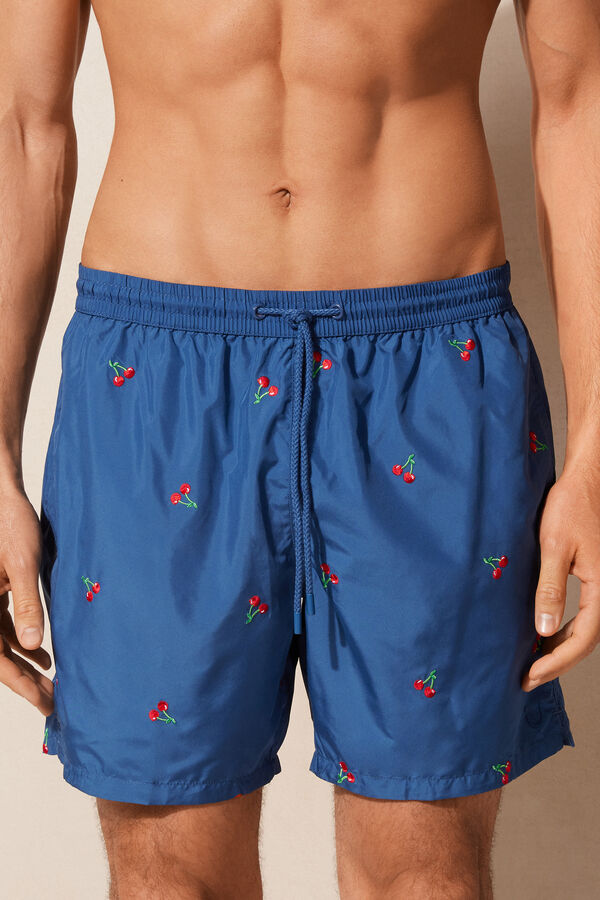 Cherry-Embroidered Swim Shorts