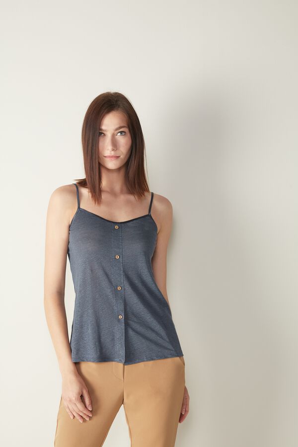 Top in Lino con Spalline Sottili in Seta