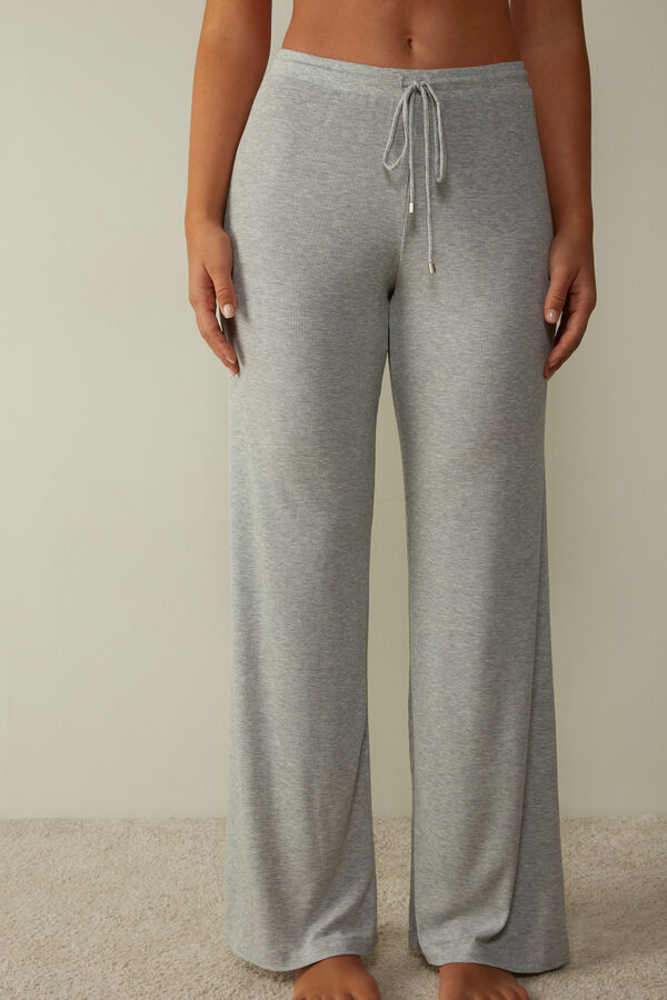 Ribbed Modal Blend Wide-Leg Trousers