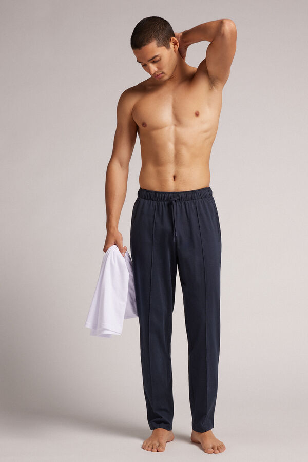 Full Length Cotton Pants with Rib