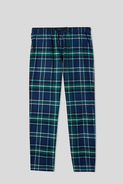 Bas de pyjama long en maille tartan bleu/vert