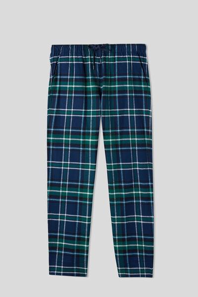 Pantalón Largo de Punto con Estampado Tartán Azul/Verde