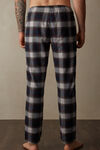 Long Pants in Brushed Cloth with Heathered Tartan Pattern