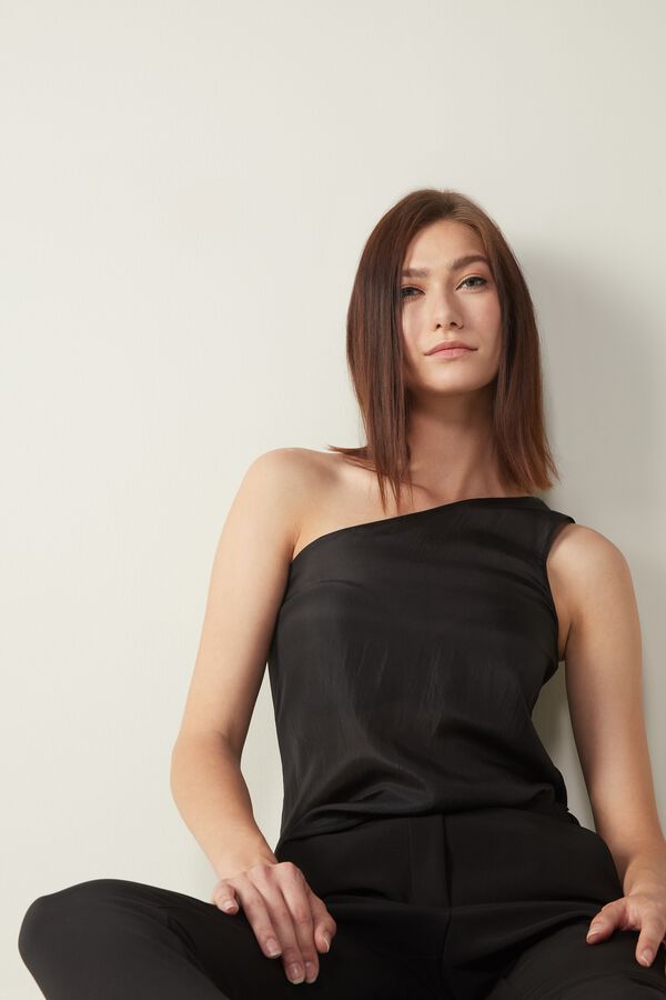 Habotai Silk and Modal One-Shoulder Top
