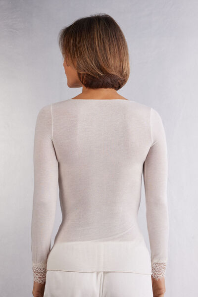 Maglia scollo a V in Modal Cashmere Ultralight e Pizzo