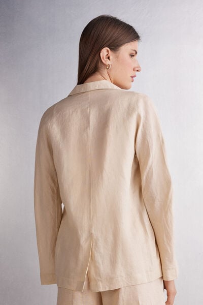 Double-Breasted Plain-Weave Linen Blazer