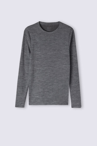 Long-Sleeved Round-Neck Wool & Cotton Top